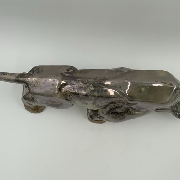 Charging Bull Porcelain Statue Silver Colored Marble Finish - Picture 11 of 11